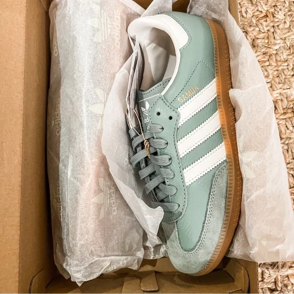NWT Adidas Samba OG Originals Silver Green Sneakers Size Women’s 6.5 - Picture 7 of 15